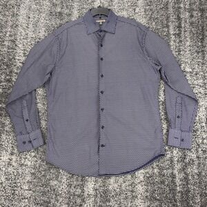 Peter Millar Men M Summer Comfort Blue Geometric Print Button Down Shirt Stretch